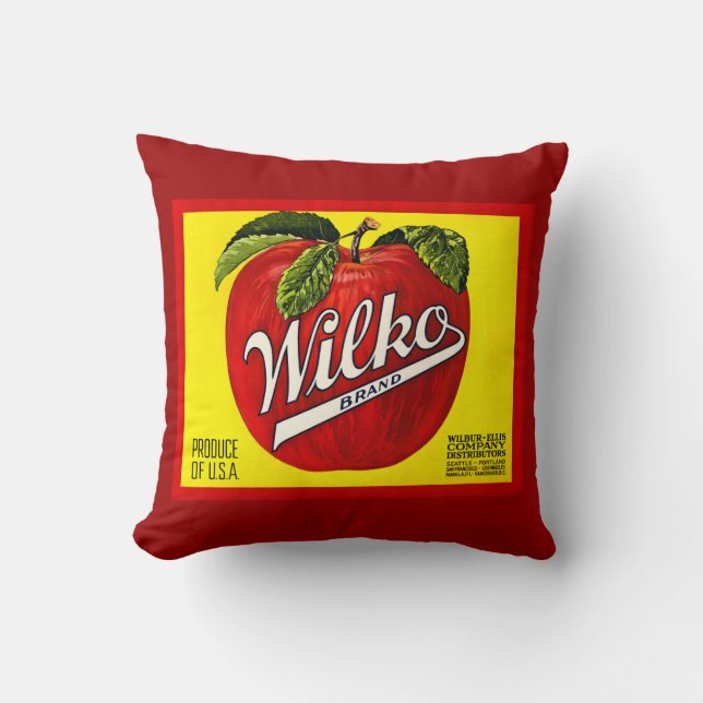 Wilko Brand Apples Vintage Fruit Crate Label Cushion (Front)