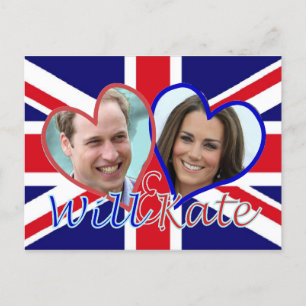 Will and Kate UK flag hearts Postcard