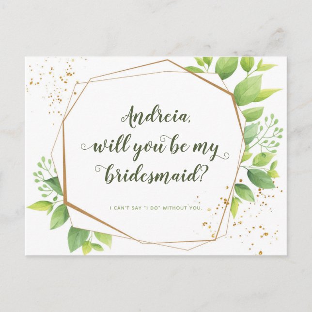 Will Be Bridesmaid Proposal Greenery Photo Collage Invitation Postcard (Front)