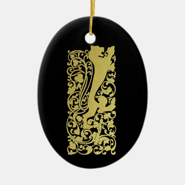 Will Bradley Heraldic Lion Ceramic Tree Decoration (Front)