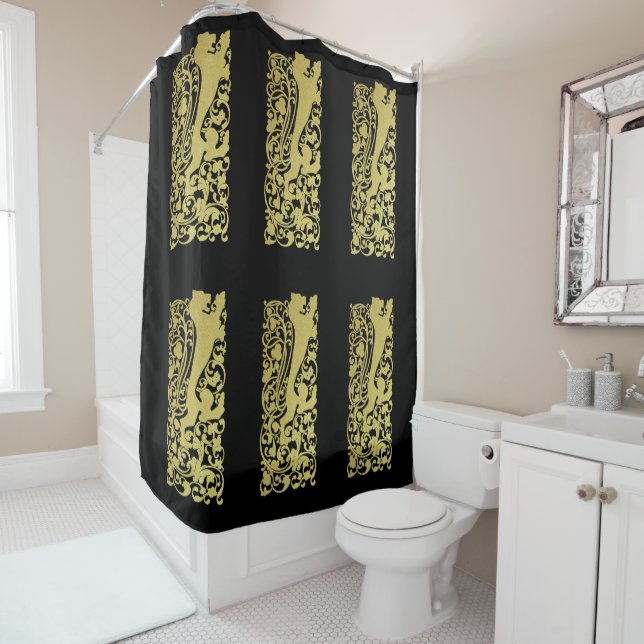 Will Bradley Heraldic Lion Shower Curtain (In Situ)