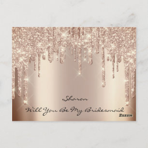 Will Bridesmaid Blush Glitter Drips Spark Name Postcard