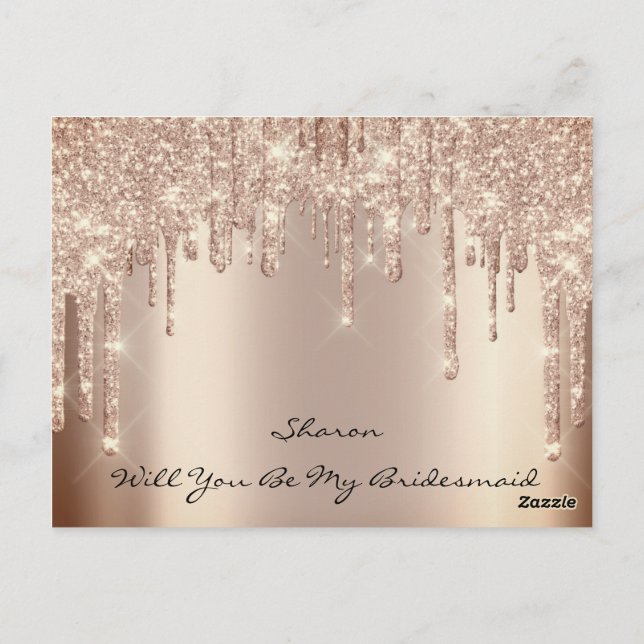 Will Bridesmaid Blush Glitter Drips Spark Name Postcard (Back)