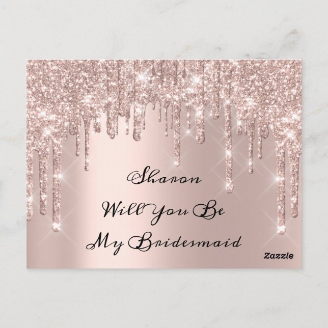 Will Bridesmaid Rose Glitter Drips  Maid of Honour Postcard (Back)