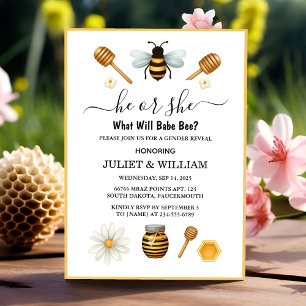 Will Bug Daisy Bloom Rustic Busy Bee Gender Reveal Invitation