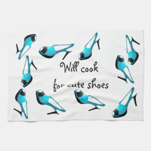 Will Cook for Cute Shoes Turquoise Stiletto Tea Towel