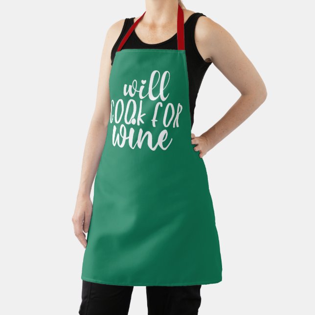 Will Cook For Wine | Funny Drinking Humour Quote Apron (Insitu)