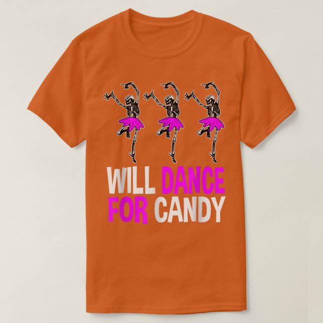 Will Dance For Candy Dancing Skeleton Halloween Sq T-Shirt (Design Front)