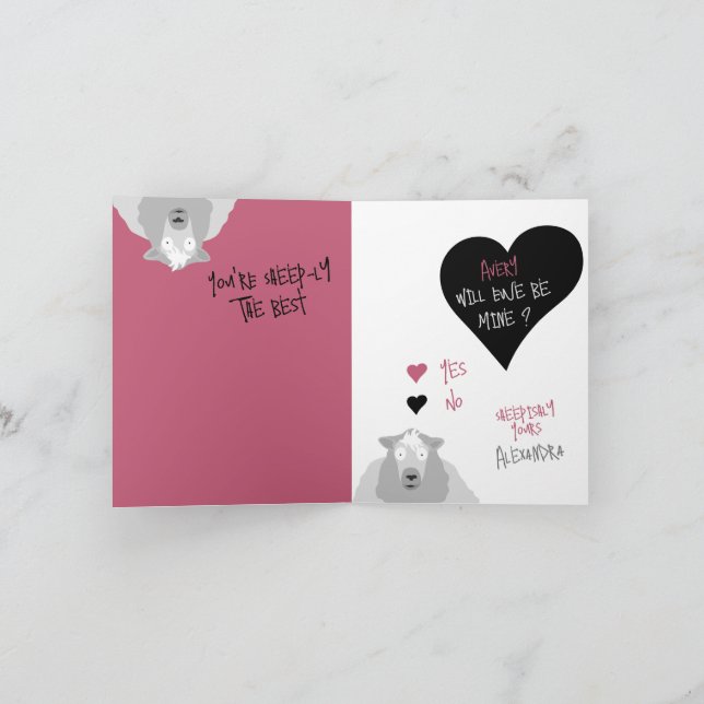 “Will Ewe Be Mine?” Funny Sheep  Love + Valentine  Holiday Card (Inside)