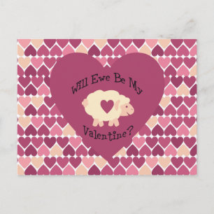 Will Ewe Be My Valentine? Heart background Holiday Postcard