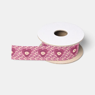 Will Ewe Be My Valentine Heart Pattern Background Satin Ribbon