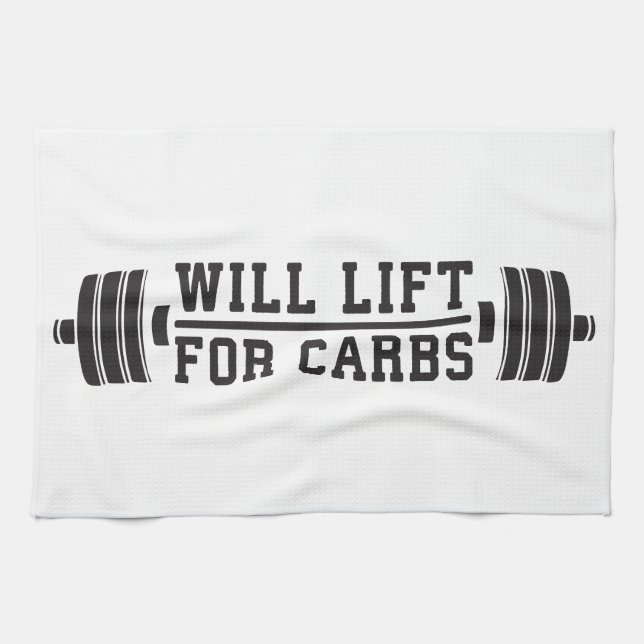 Will Lift For Carbs - Funny Novelty Workout Tea Towel (Horizontal)