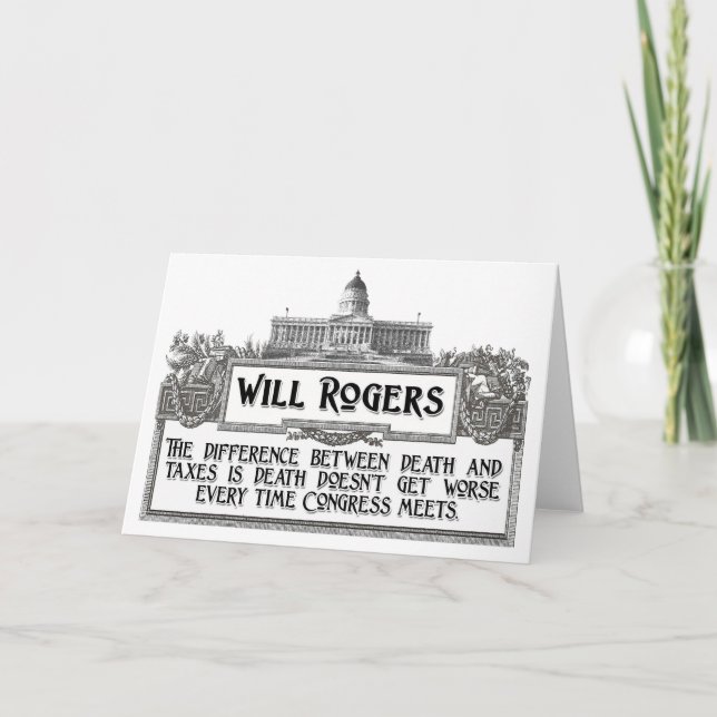 Will Rogers Quote on Death and Taxes Card (Front)
