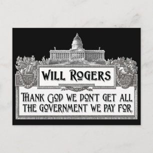 Will Rogers Quote on Government Efficiency Postcard