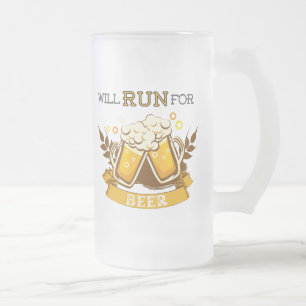 Will run for beer, running design frosted glass beer mug