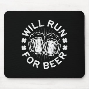 Will Run For Beer Shirt Funny Men Women St Patrick Mouse Mat