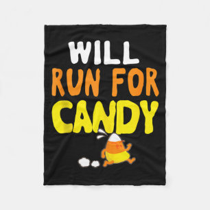 Will Run For Candy Funny Halloween Runner Graphic Fleece Blanket