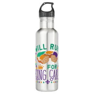 Will Run for King Cake Funny Mardi Gras Running 710 Ml Water Bottle