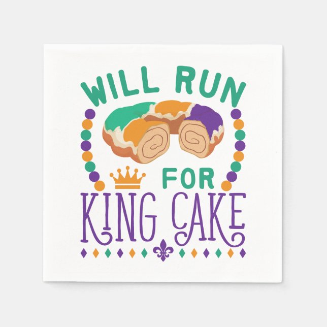 Will Run for King Cake Funny Mardi Gras Running Napkin (Front)