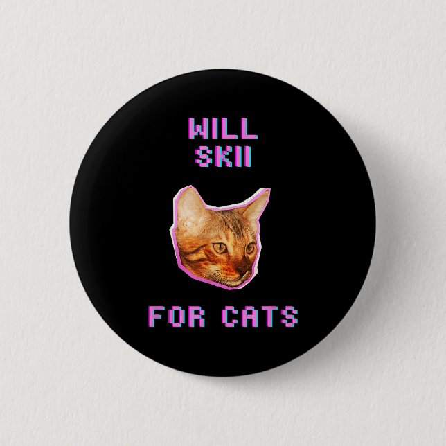 Will skiing for cats funny winter snow adventure  6 cm round badge (Front)