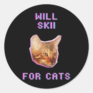 Will Skiing For Cats Funny Winter Snow Adventure Classic Round Sticker