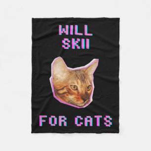 Will Skiing For Cats Funny Winter Snow Adventure Fleece Blanket