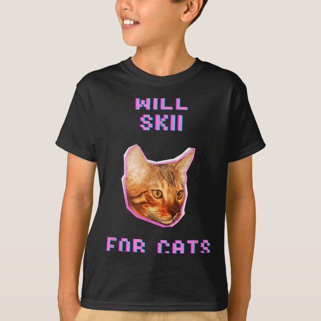Will skiing for cats funny winter snow adventure  T-Shirt (Front)