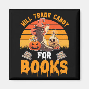 Will Trade Candy For Books Halloween Black Cat Magnet