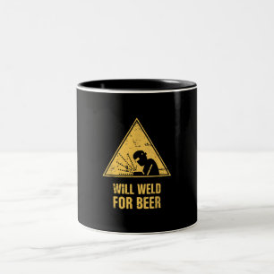 Will Weld For Beer Gifts   Funny Welder Gifts Two-Tone Coffee Mug