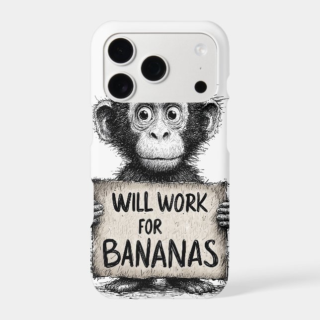 Will Work for Bananas - Humorous Monkey Sketch (Back)