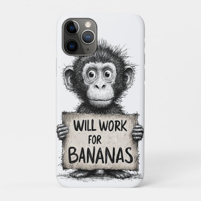 Will Work for Bananas - Humorous Monkey Sketch Case-Mate iPhone Case (Back)