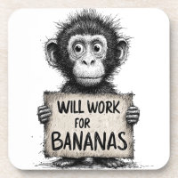 Will Work for Bananas - Humorous Monkey Sketch