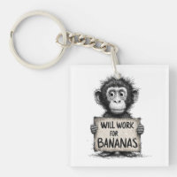 Will Work for Bananas - Humorous Monkey Sketch