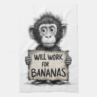 Will Work for Bananas - Humorous Monkey Sketch