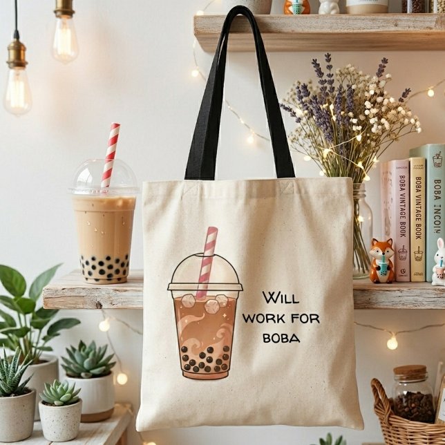 Will Work For Boba Funny Boba Tea Lover Tote Bag (Creator Uploaded)