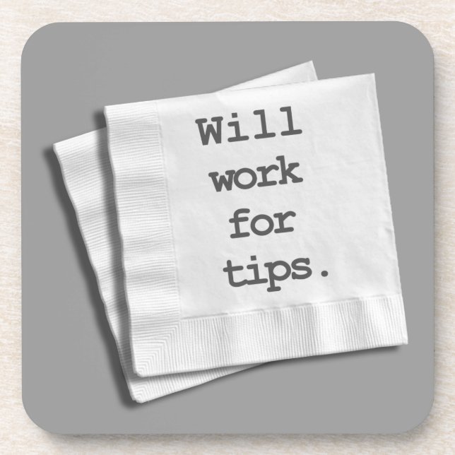Will Work For Tips Bartender Cork Coaster (Front)
