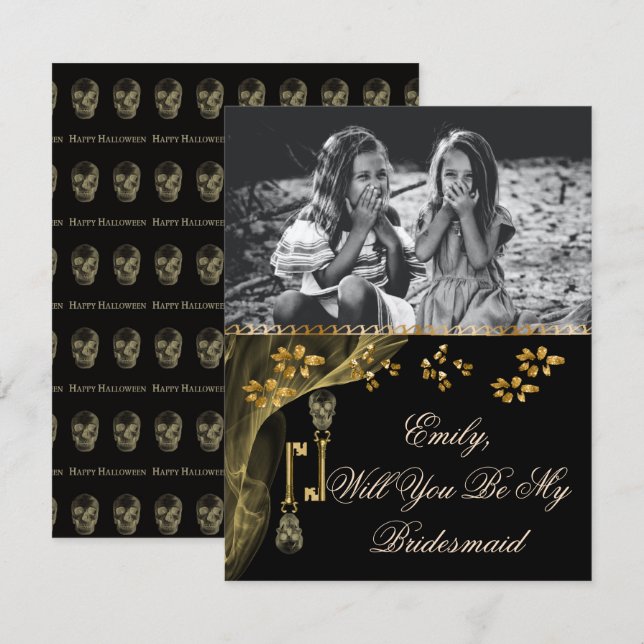 Will You Be, Bridesmaid photo & Black & Gold Skull (Front/Back)