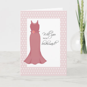 Will You Be Bridesmaid, Pink Dress, Polka Dots Invitation