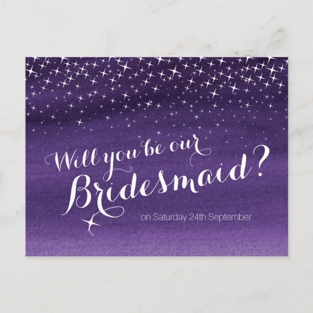 Will you be bridesmaid starry sky wedding announcement postcard (Front)