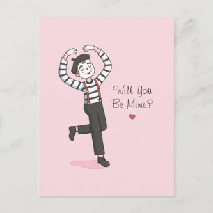 Will You Be Mime Doodle, Funny Valentines Day Postcard