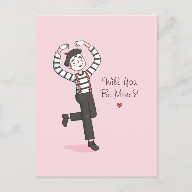 Will You Be Mime Doodle, Funny Valentines Day Postcard (Front)