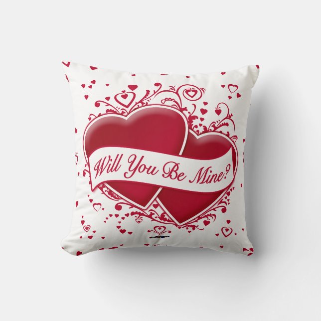 Will You Be Mine? Red Hearts Cushion (Front)