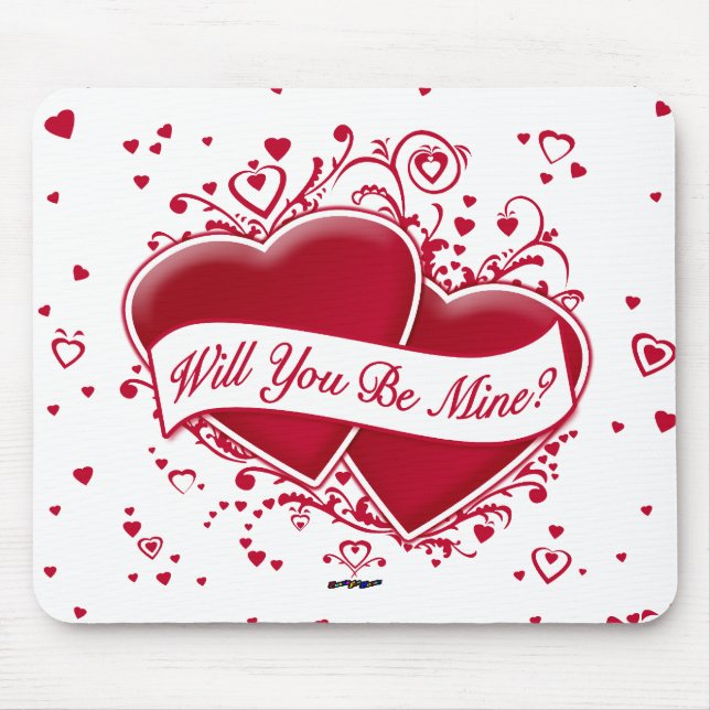 Will You Be Mine? Red Hearts Mouse Mat (Front)