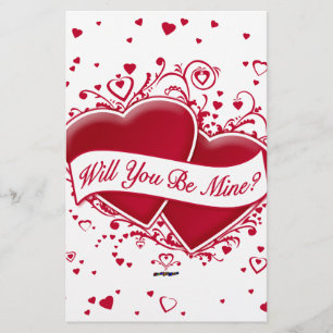 Will You Be Mine? Red Hearts Stationery
