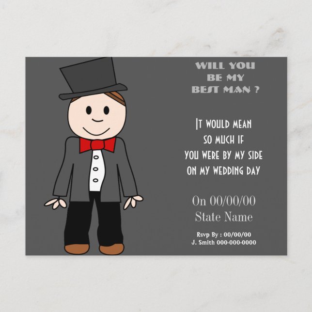 will you be my best man ? be my groomsmen invitation postcard (Front)