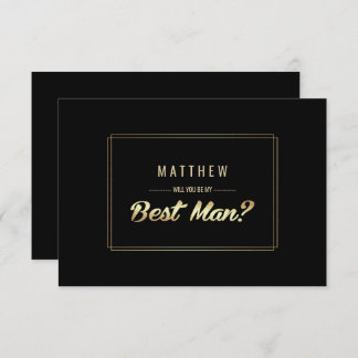 Will you be my Best Man? Black Gold Wedding Invitation