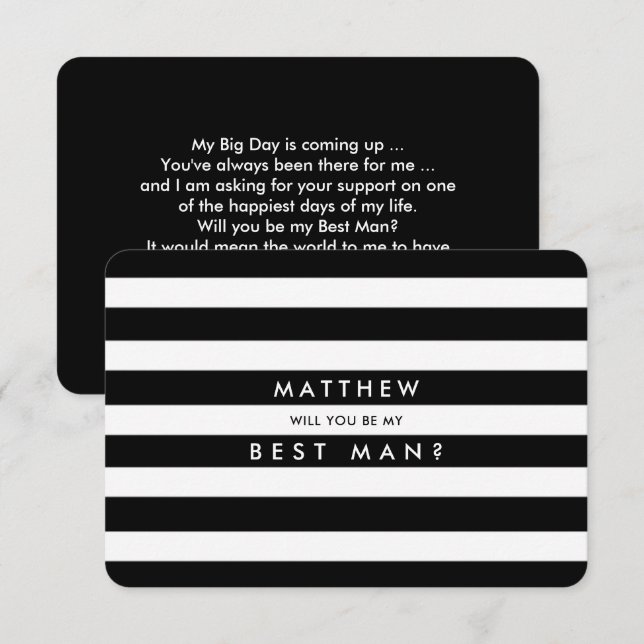 Will you be my Best Man? Black White Stripes Invitation (Front/Back)