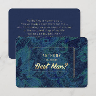 Will you be my Best Man? Blue Green Abstract  Invitation