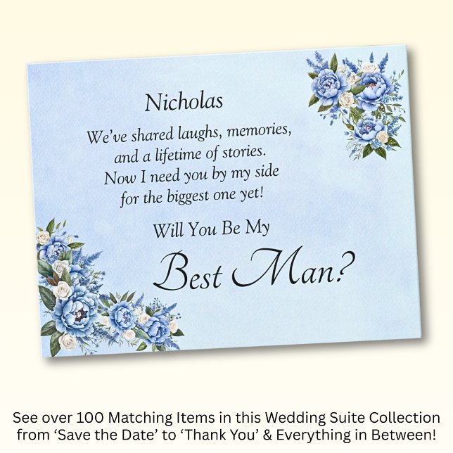 Will You Be My Best Man?  Blue Peony Card (Creator Uploaded)