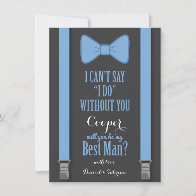 Will You Be My Best Man - Blue Tie Braces Invitation (Front)